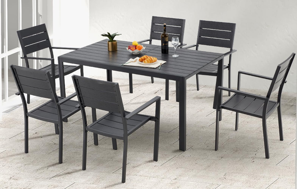 7 Piece Outdoor Dining Set, 60" x 36" Aluminum Patio Table and Chairs Set for 6