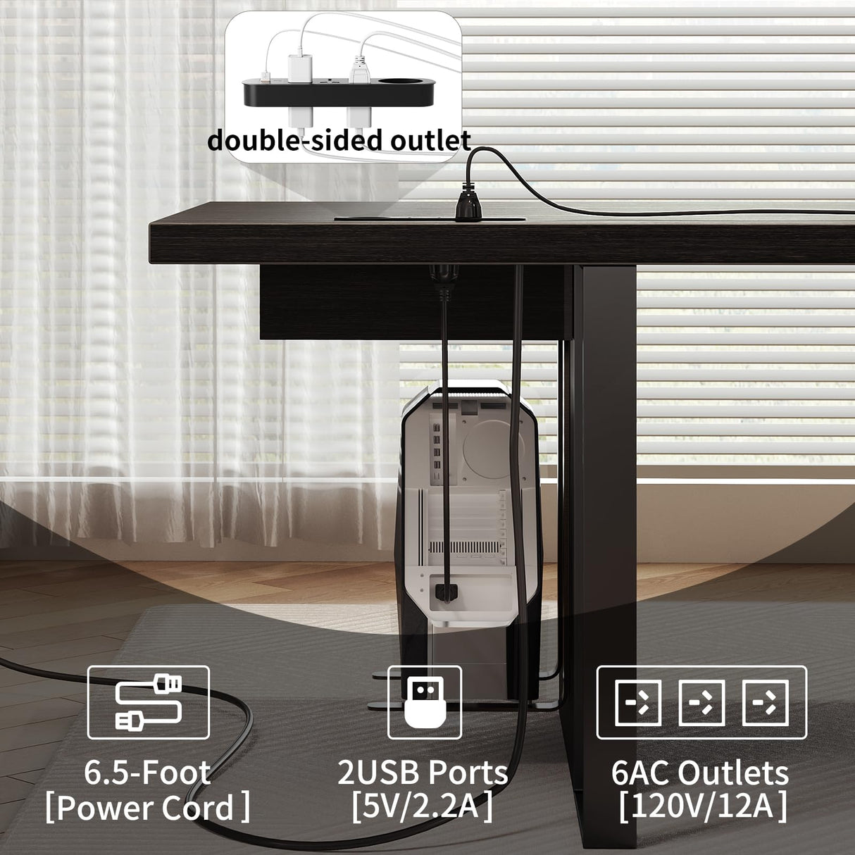 Executive Desk, Large Computer Office Writing Desk with Thickened Desktop, Fingerprint