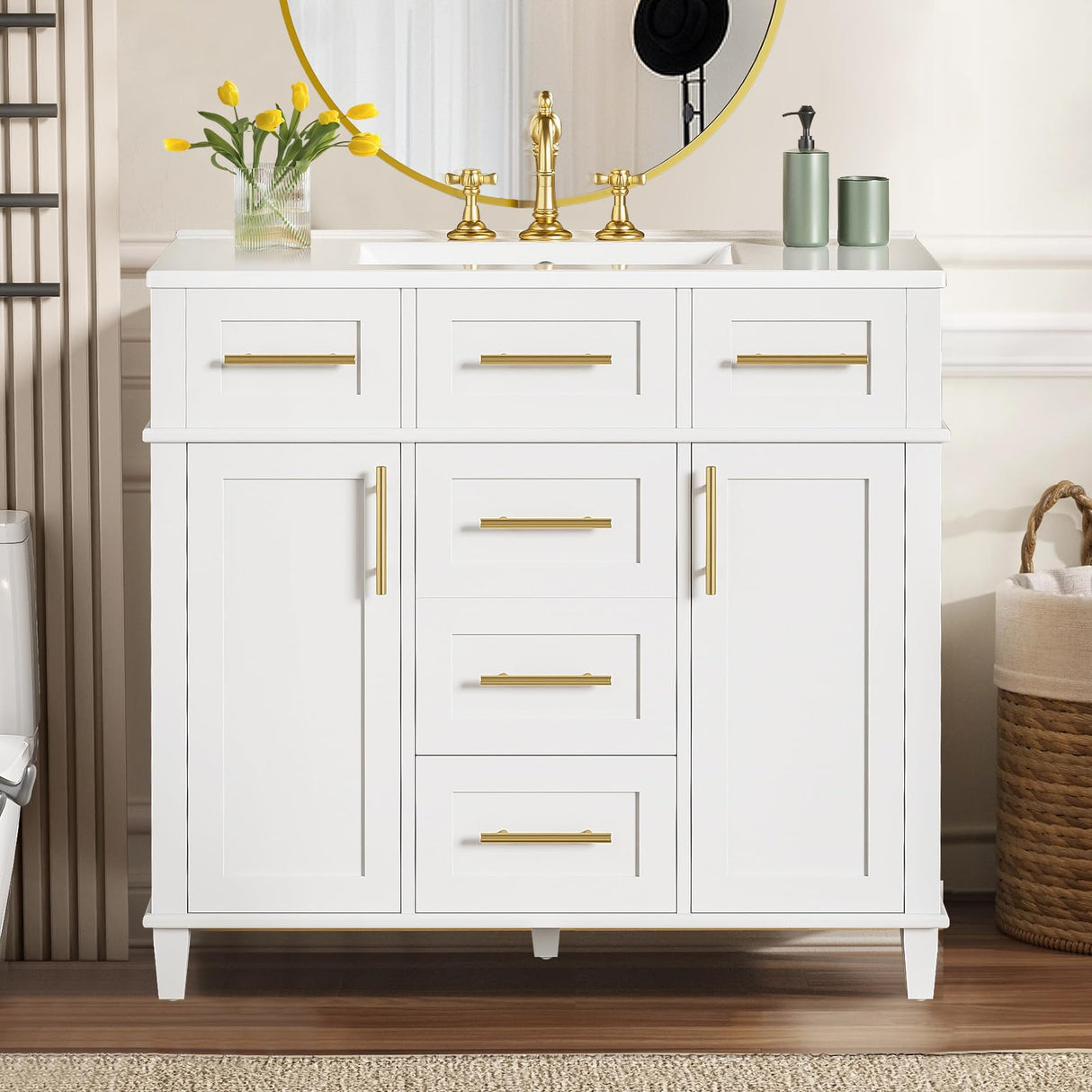 36" Bathroom Vanity with Sink, Modern Bathroom Vanity Cabinet wiht 2 Soft Closing Doors