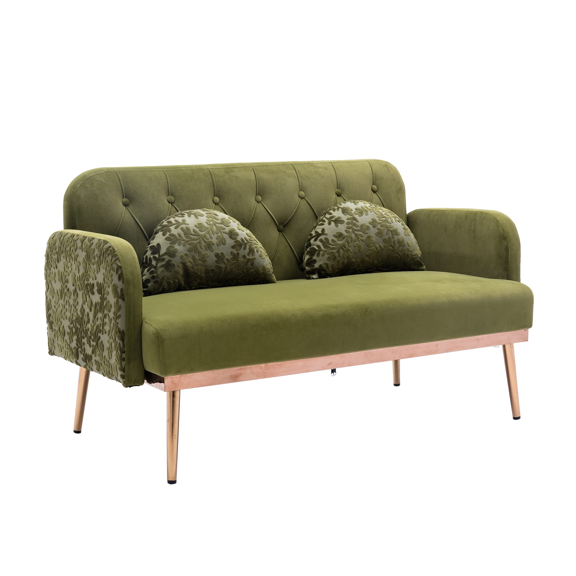 55" Small Velvet Couch with Elegant Moon Shape Pillows