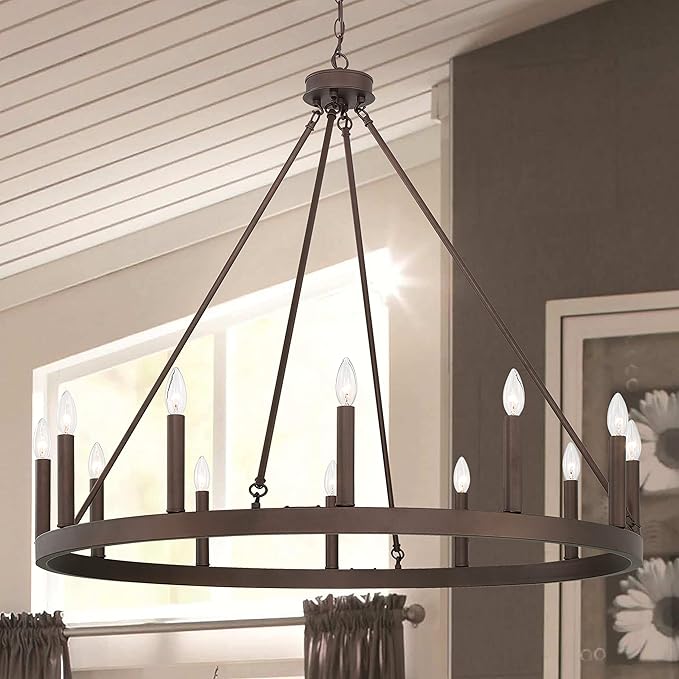 12 Lights Wagon Wheel Chandelier Lighting Farmhouse Candle Ceiling Light Fixtures