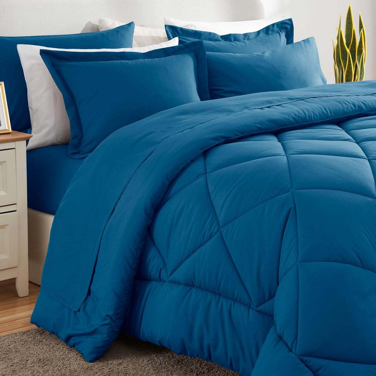 King Bed in a Bag 7-Pieces Comforter Sets with Comforter and Sheets Teal All Season
