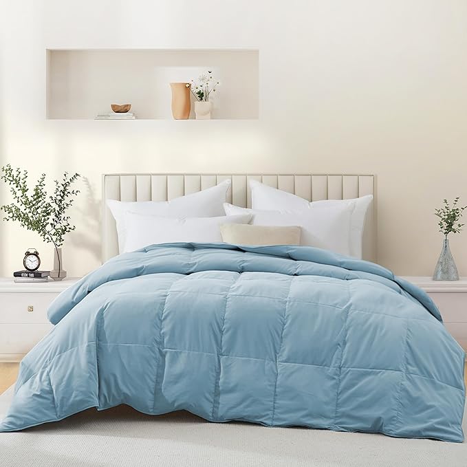 Goose Feather Down Comforter with Pinch Pleat Design - All Season Duvet Insert