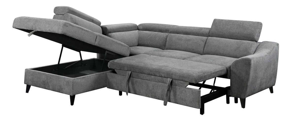 Wrenley Chenille Sectional Sofa w/Sleeper and Storage in Gray