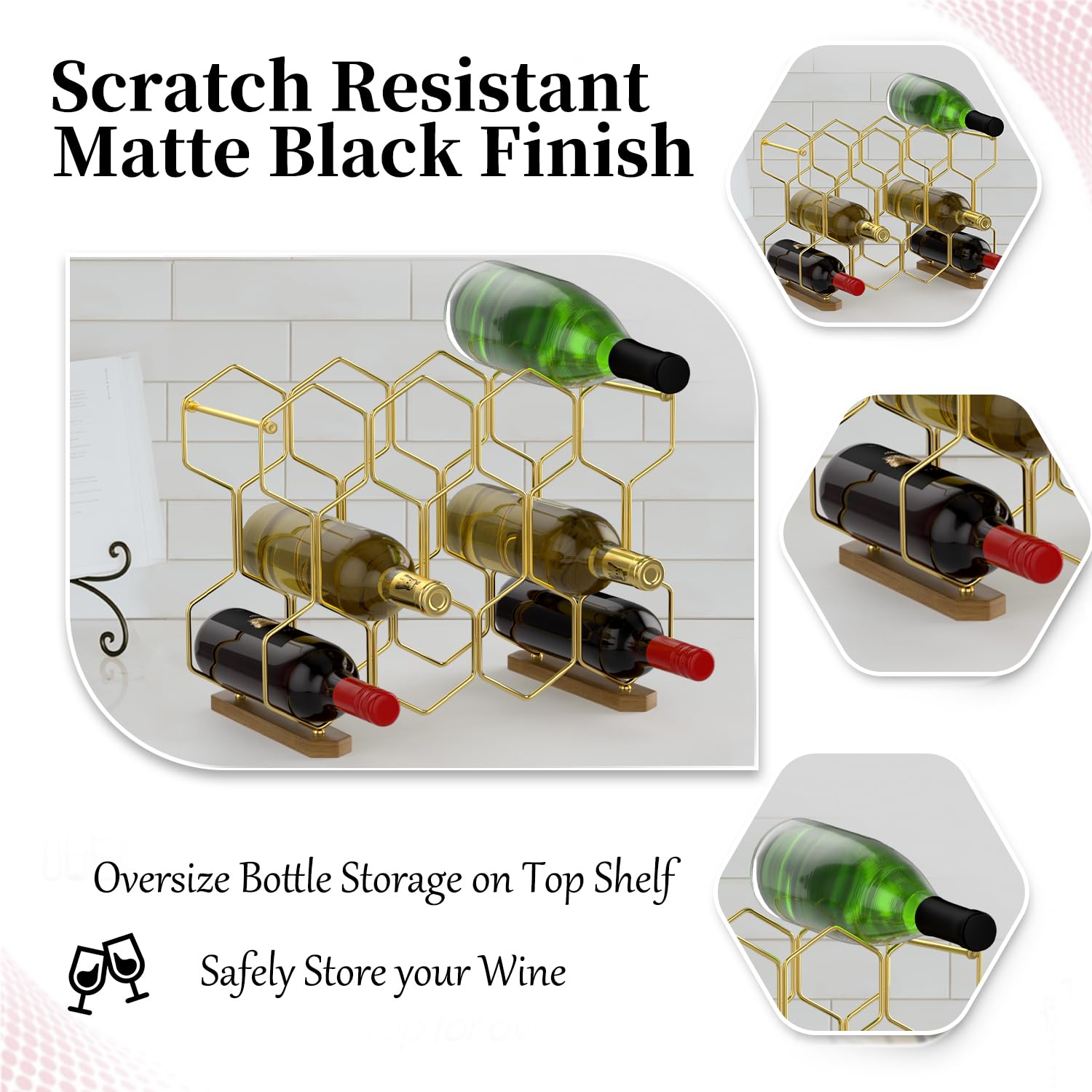Countertop Wine Rack with Wood Base, 14 Bottle Tabletop Wine Holder