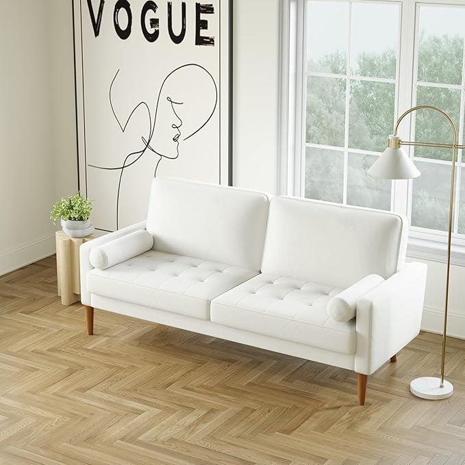 Loveseat Sofa, 56" Grey Velvet Couch Small Couch Love Seat Sofa with Tufted Seat