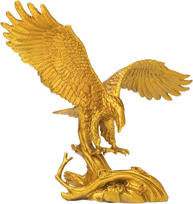 11.4" Gold Brass Eagle Statue-Solid Bronze Eagle Sculpture Modern Home Office Figurine Decor