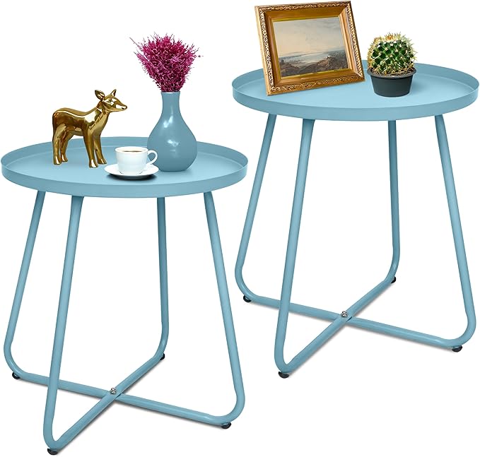 Set of 2 Outdoor Side Table Outdoor, Metal Side Table Small Round Side Table