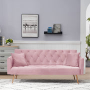Velvet Futon Sofa Bed with 2 Pillows, Convertible Sleeper Sofa Couch