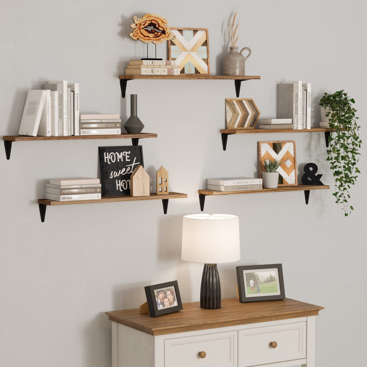 Arras Wood Floating Shelves for Wall Storage, 24" Living Room Bookshelves
