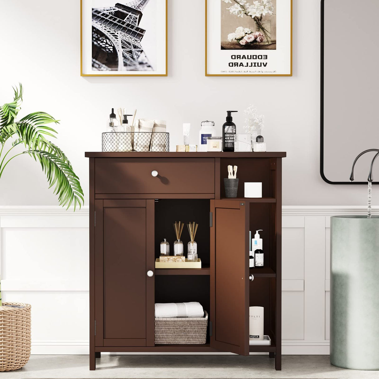 Bathroom Cabinet with Doors, Bathroom Floor Cabinet with Drawer, Adjustable Shelf,