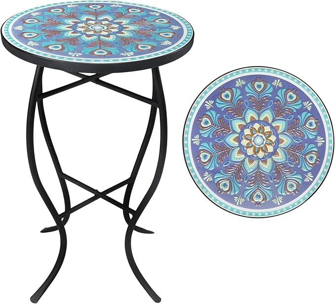 Mosaic Outdoor Side Table, Round Rustproof Patio Table