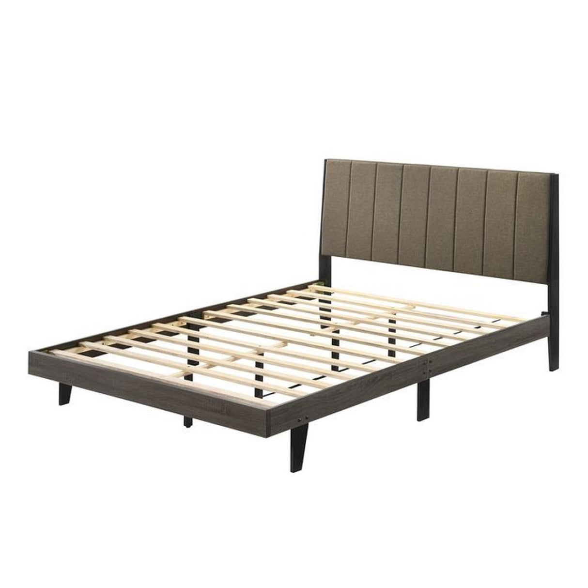 85 Inch Wood Queen Platform Bed, Channel Tufting, Brown