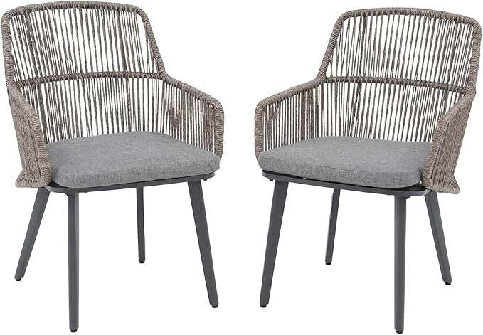 Patio Dining Chairs Set of 4, Woven Rope Outdoor Dining Chairs w/Steel Frame