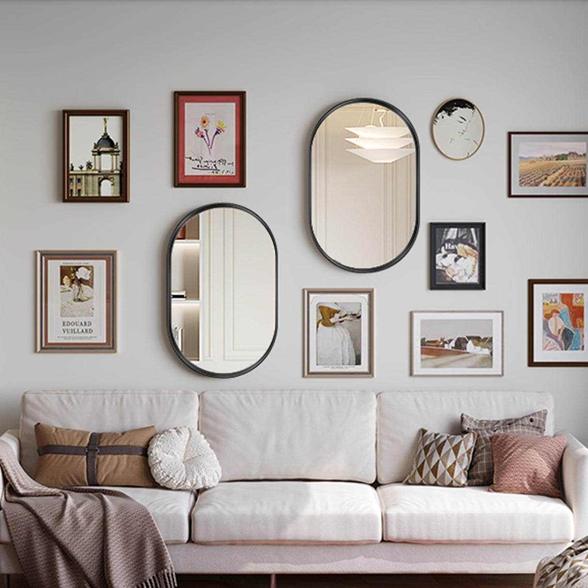 2 Pack Black Oval Mirrors, 20" x 33" Double Modern Mirror for Living Room