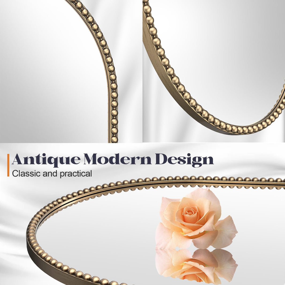 Gold Oval Bathroom Mirror 20x33 - Beaded Antique Brass Wall Mirror