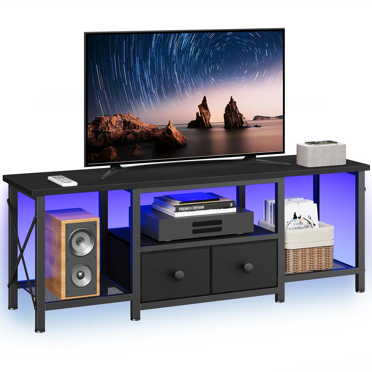 TV Stand with LED Lights - 50 Inch Entertainment Center with Storage