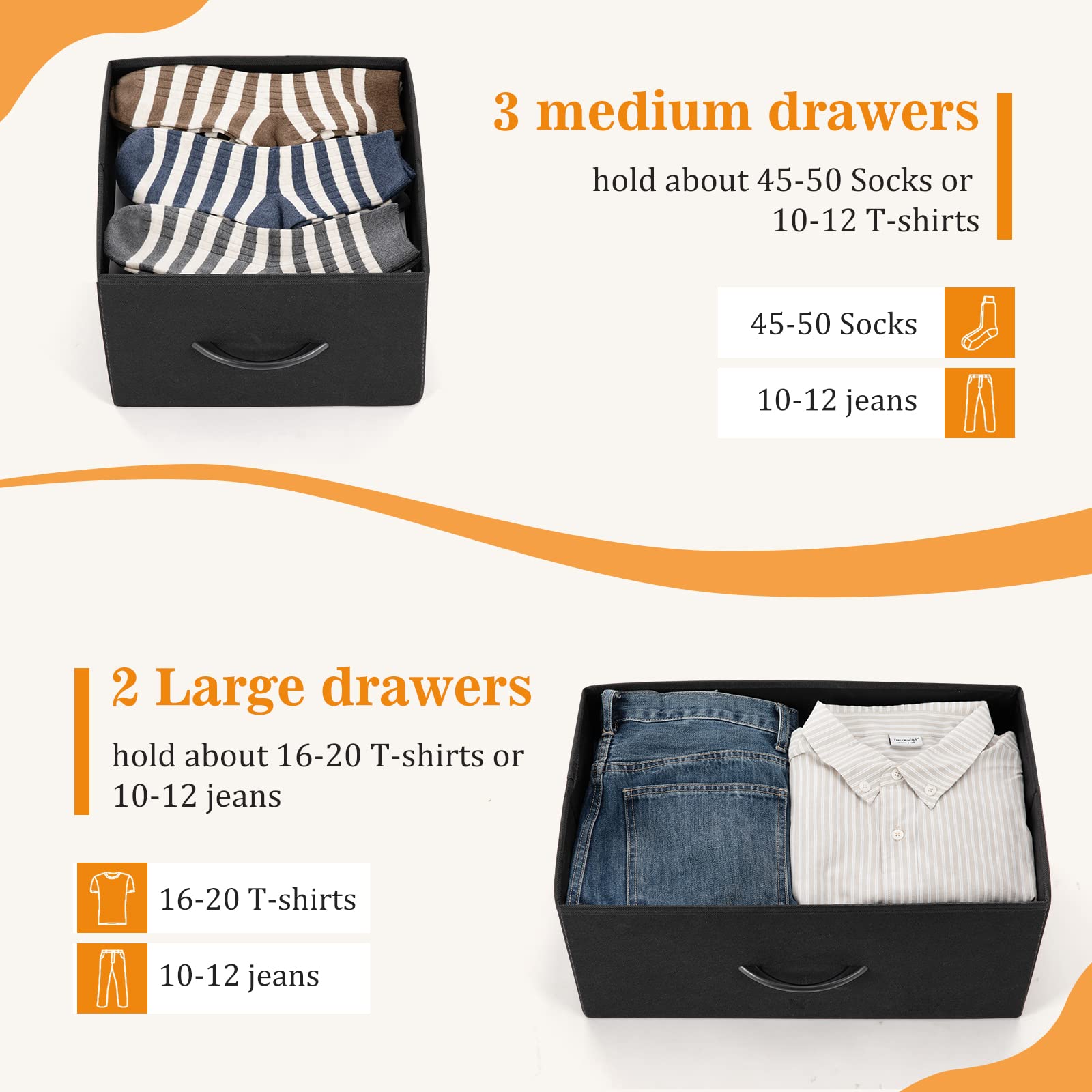 Dresser for Bedroom 5 Fabric Drawers Dresser Clothes Cabinet Storage Organizers