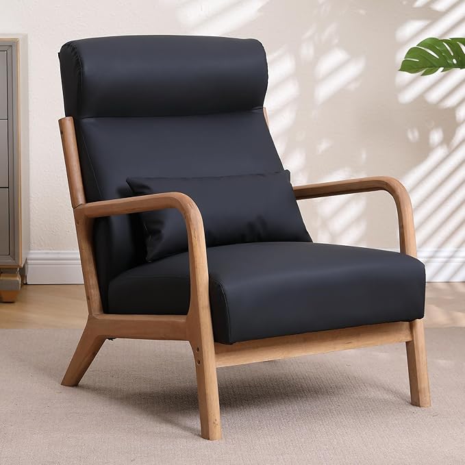 Mid Century Modern Accent Chair with Wood Frame, Upholstered Living Room Chairs