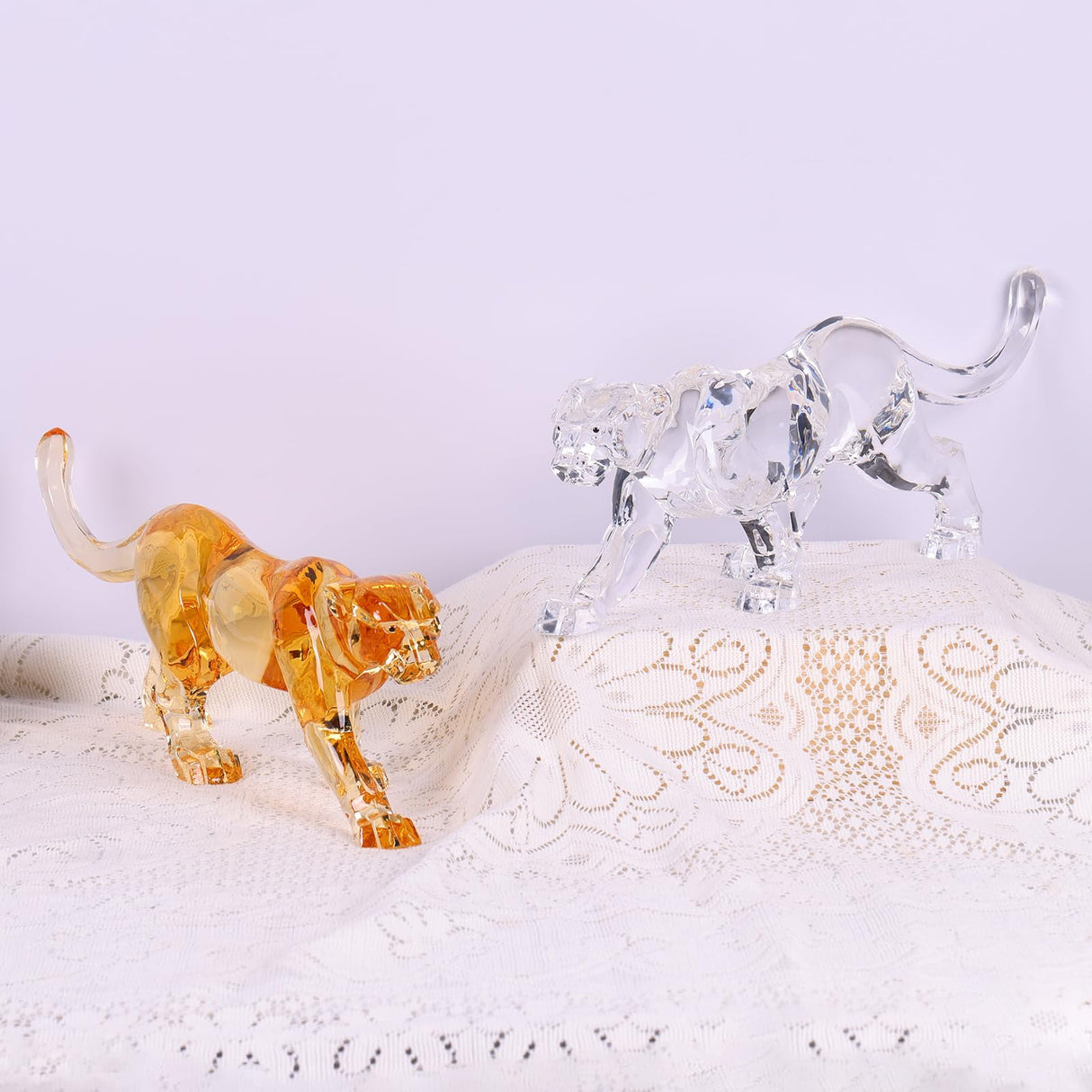 16" L Acrylic Cheetah Statue Crystal Glass Finish, Large Luxury Sculpture and