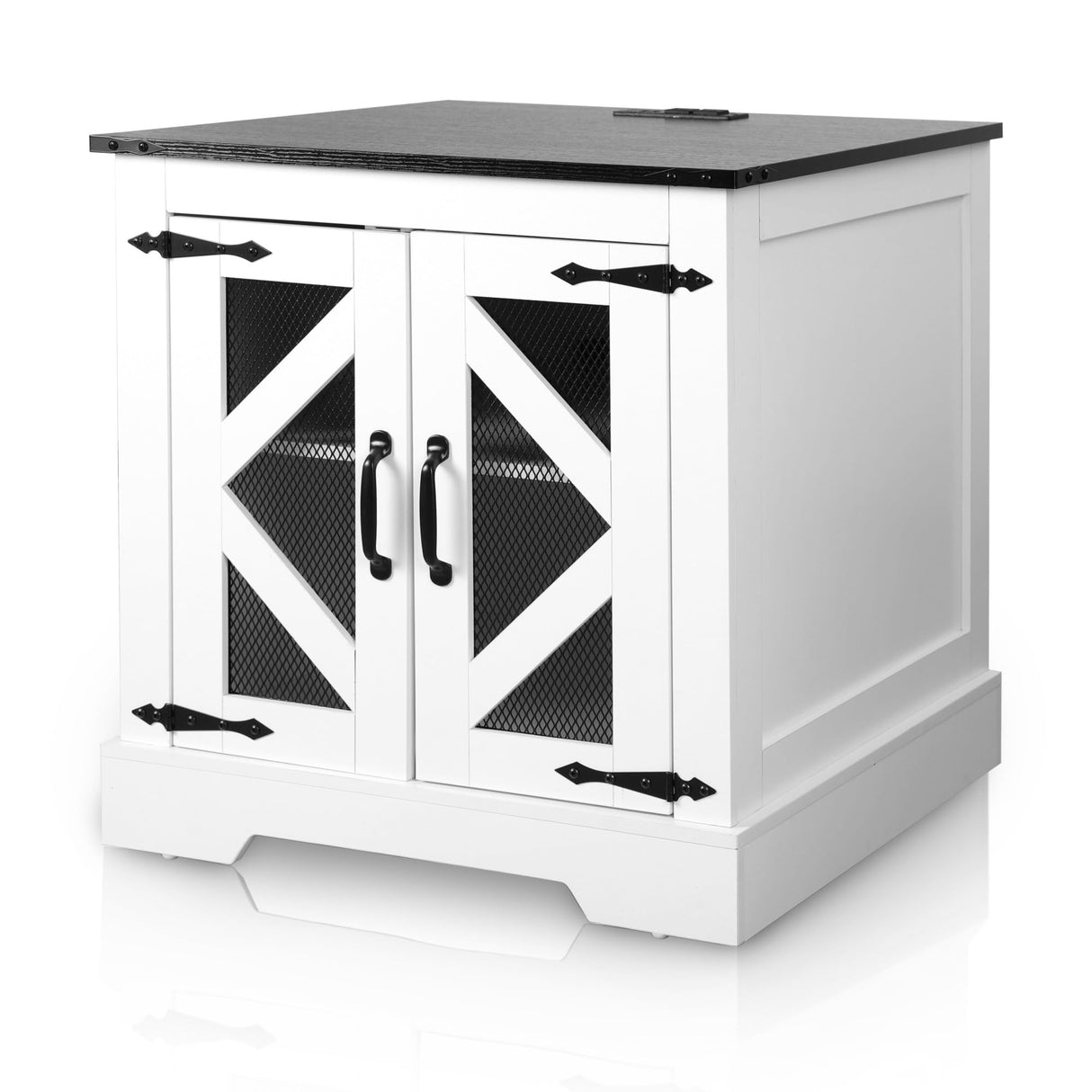 24'' White Mid Century Modern Night Stand with Charging Station, Drawers and Adjustable