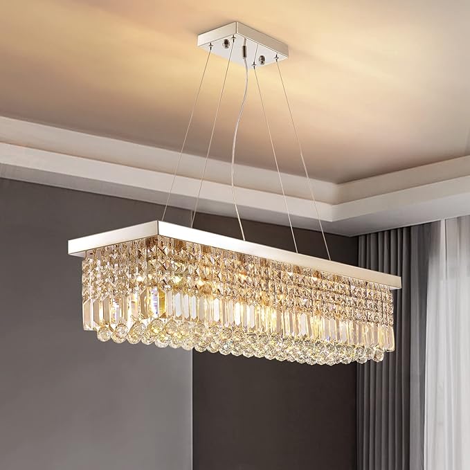 Rectangle Chandelier, Modern Crystal Raindrop Chandelier