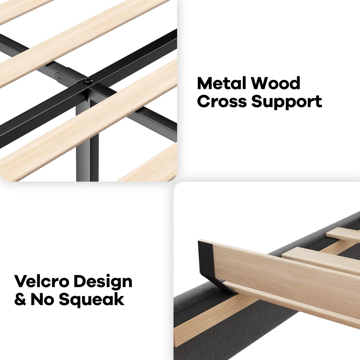 Full Bed Frame with Button Tufted Headboard, Fabric Upholstered Platform Bed Frame,