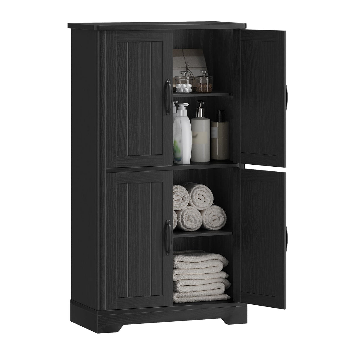 Bathroom Floor Storage Cabinet, Freestanding Cabinet with 4 Door, 2 Adjustable Shelves,