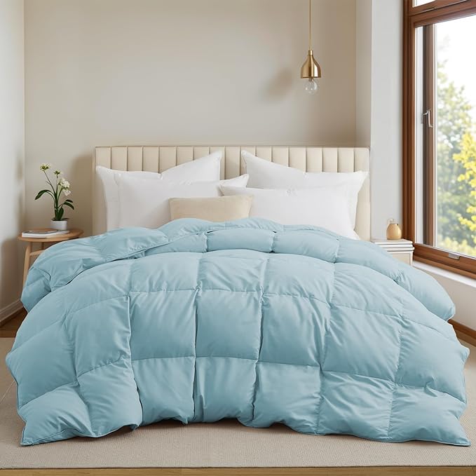 Goose Feather Down Comforter with Pinch Pleat Design - All Season Duvet Insert