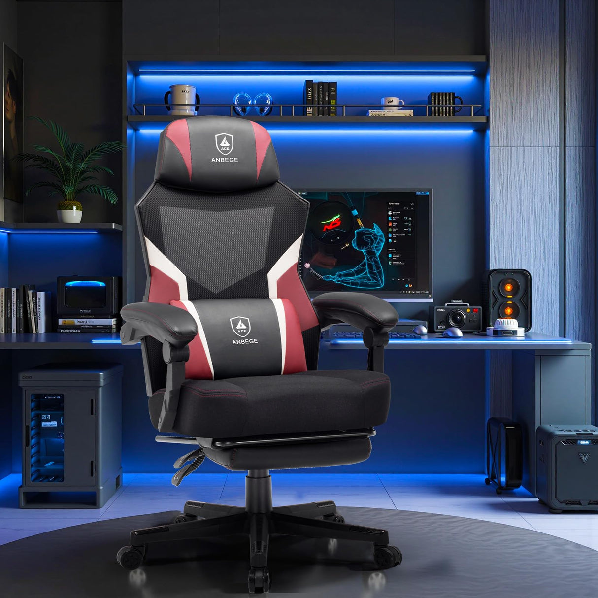 Ergonomic Mesh Gaming Chair with Footrest - High-Back Reclining Office Chair
