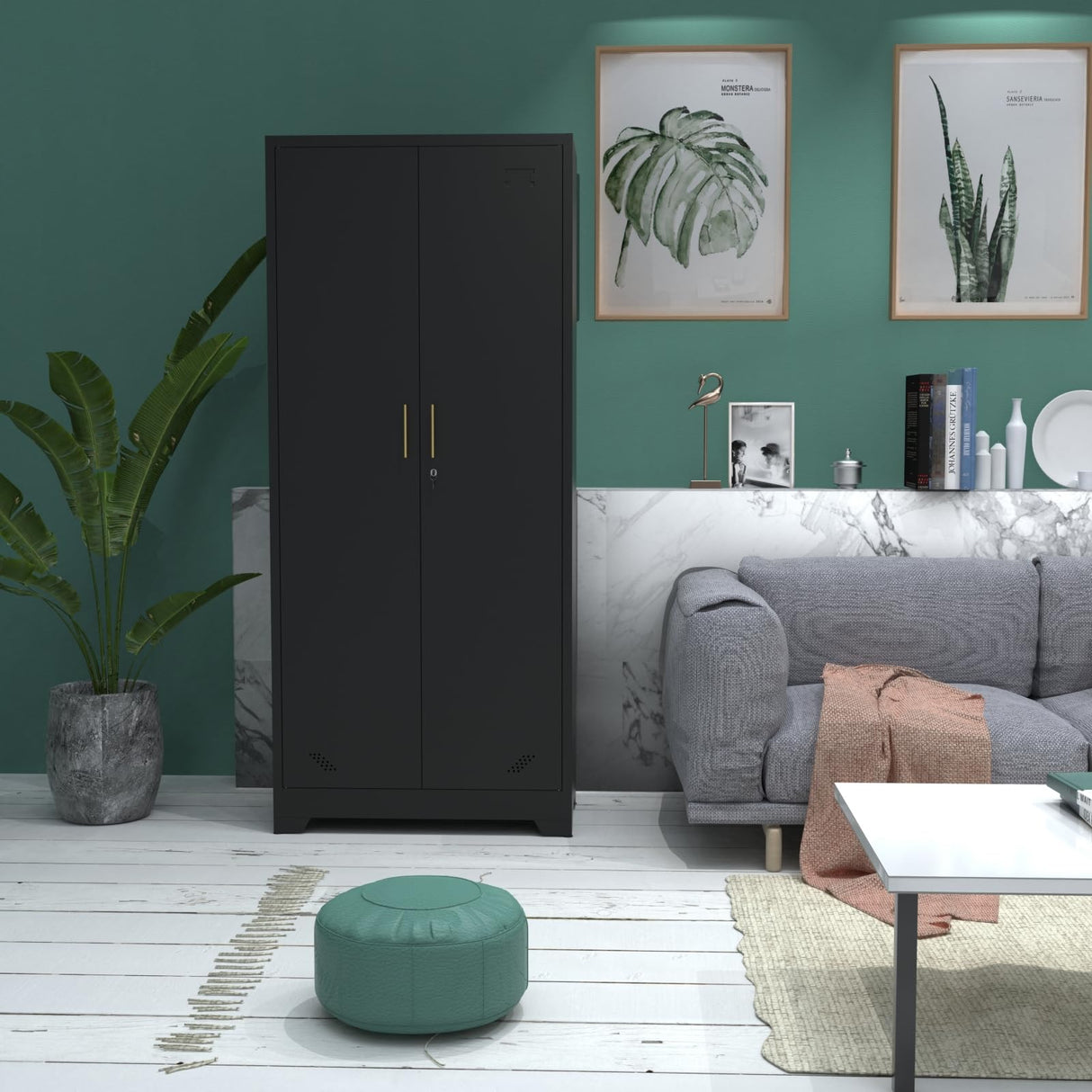 Storage Cabinet with Locking Doors and 4 Shelves Tall Lockable Cabinet with Keys Steel