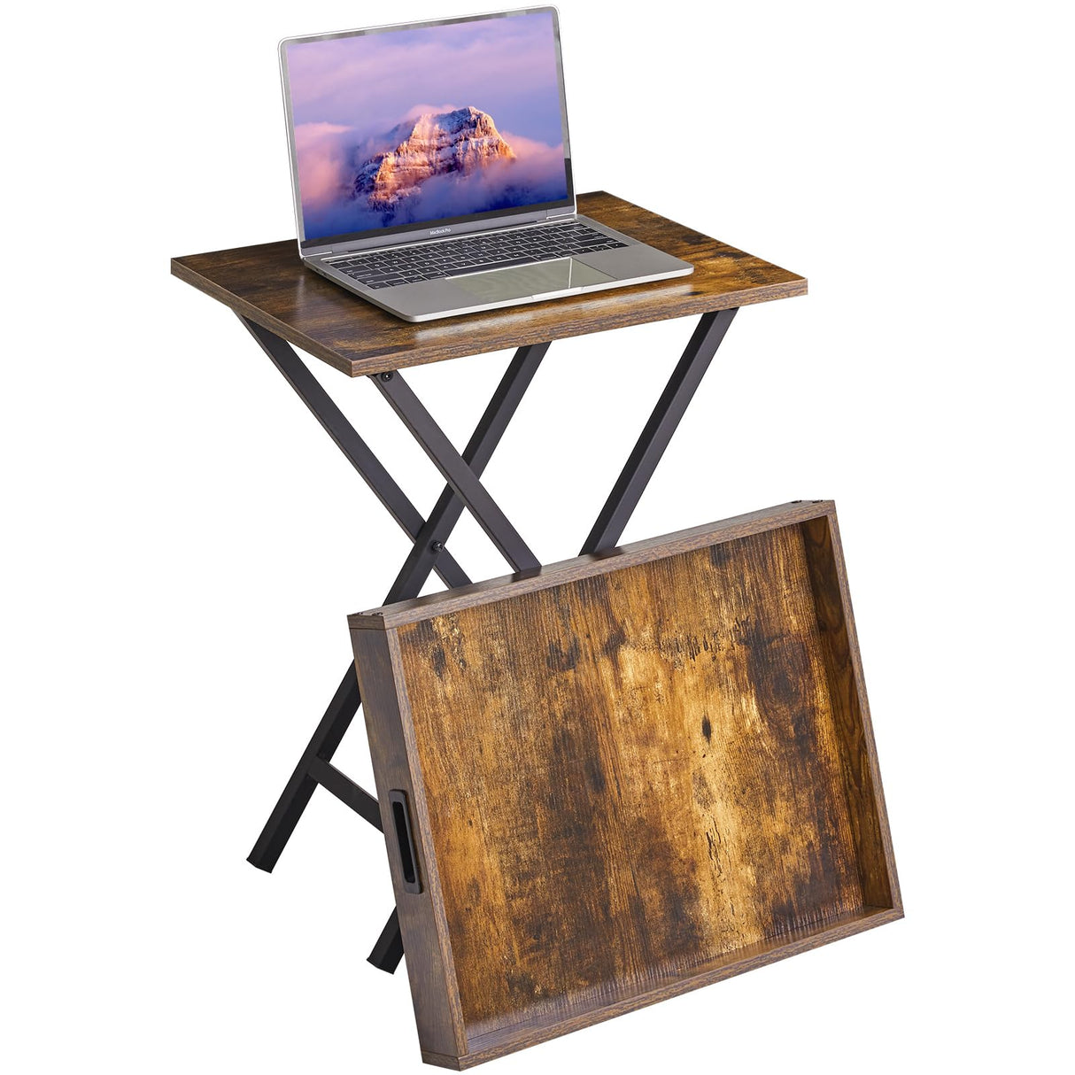 TrayNest Duo Rustic Folding TV Tray Set with Removable Serving Top