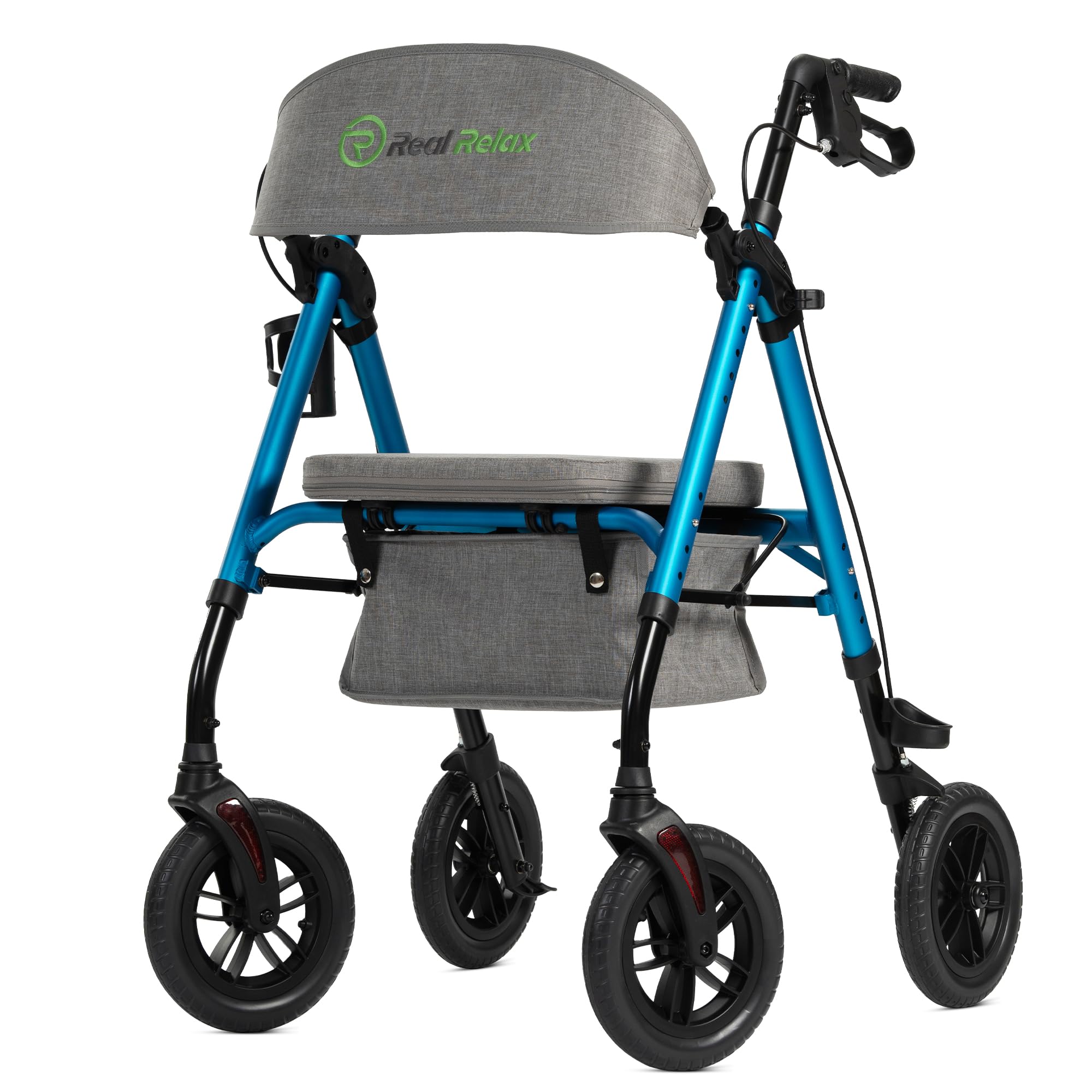 All-Terrain Rollator with Padded Seat for Seniors, Outdoor Off Road Rolling Walker