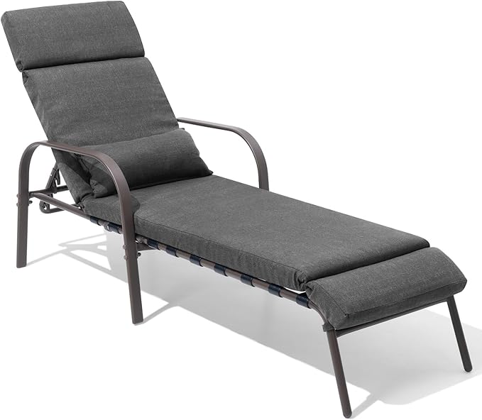 Outdoor Set of 2 with Cushion & Pillow, Adjustable 5 Position Pool Recliner, Outdoor Lounge