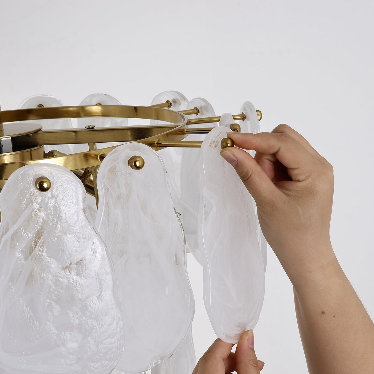 Modern Gold Chandeliers, 17.7" Luxury Cloud Glass Light Fixture