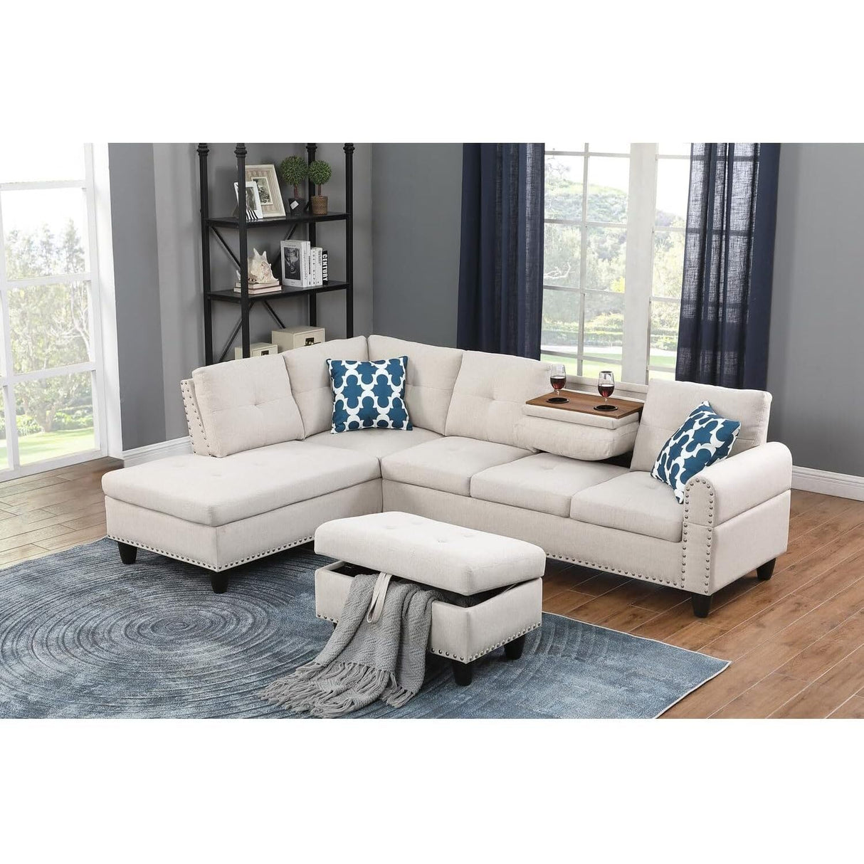Sophisticated Simplicity Sectional Sofa with Ottoman, Living Room Set