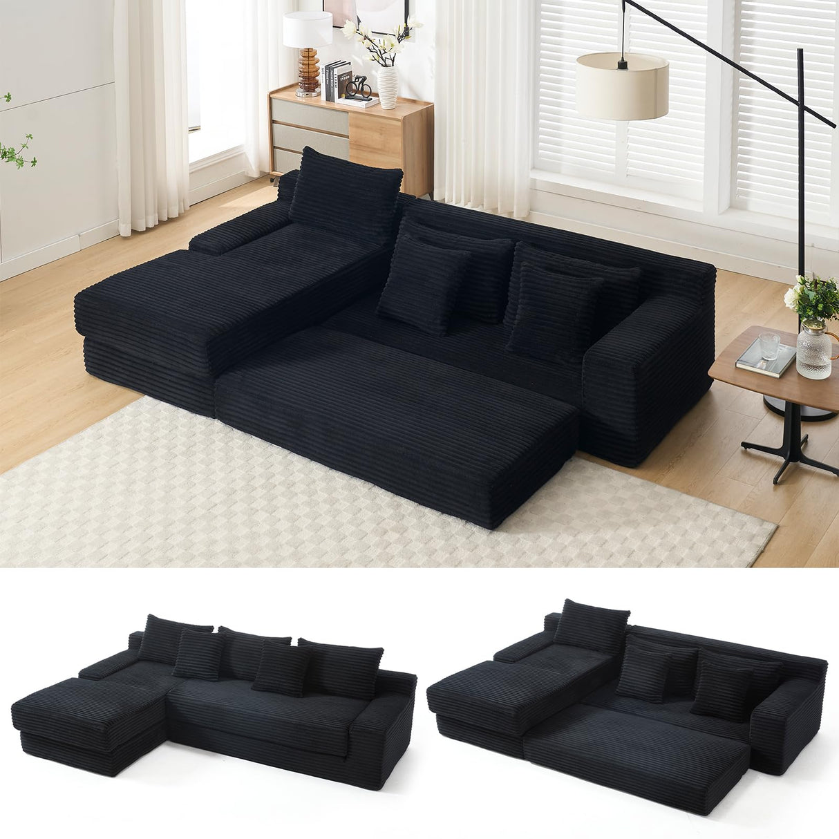 04.33'' L-Shaped Sectional Couch, Upgraded Oversized Convertible Plush Corduroy