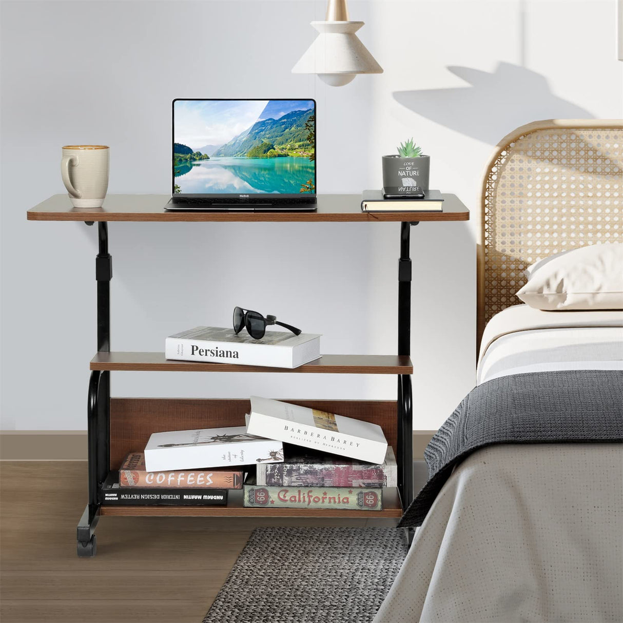 Portable Rolling Desk on Wheels Small Standing Desk Adjustable Height Desks