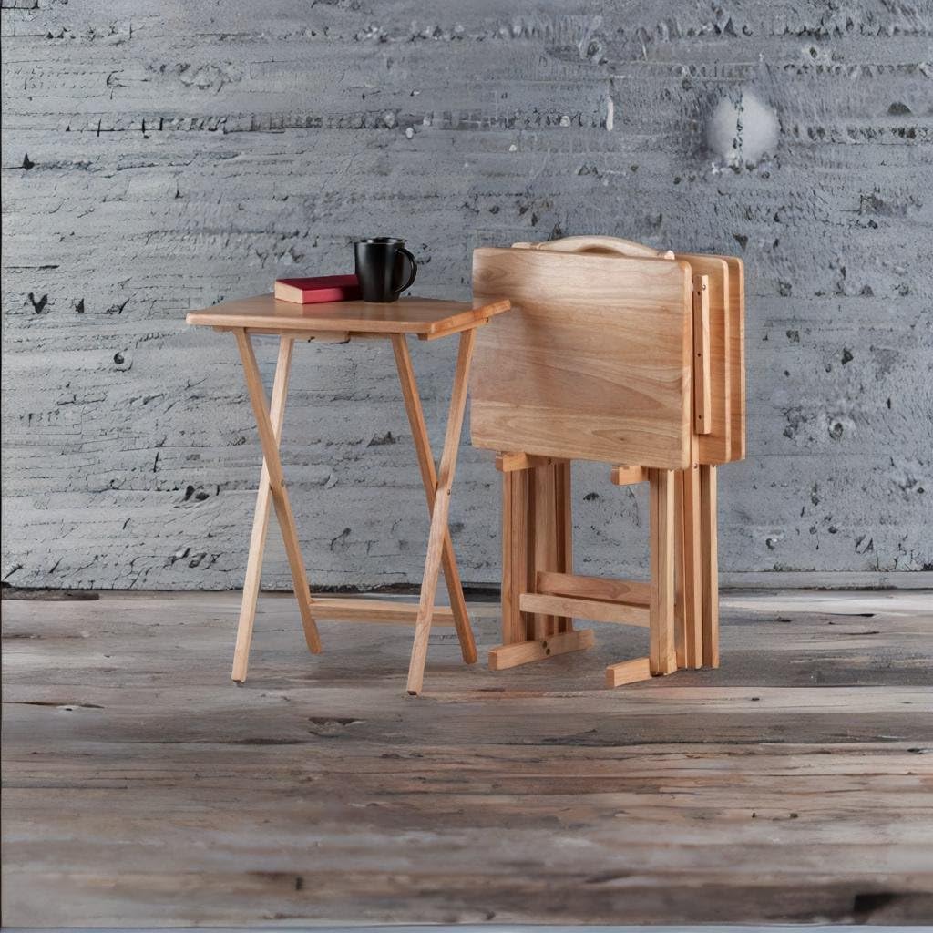 Wood Alex 5-Piece Snack Tables Set | Foldable & Stable | Solid Wood | Includes 4 Tables