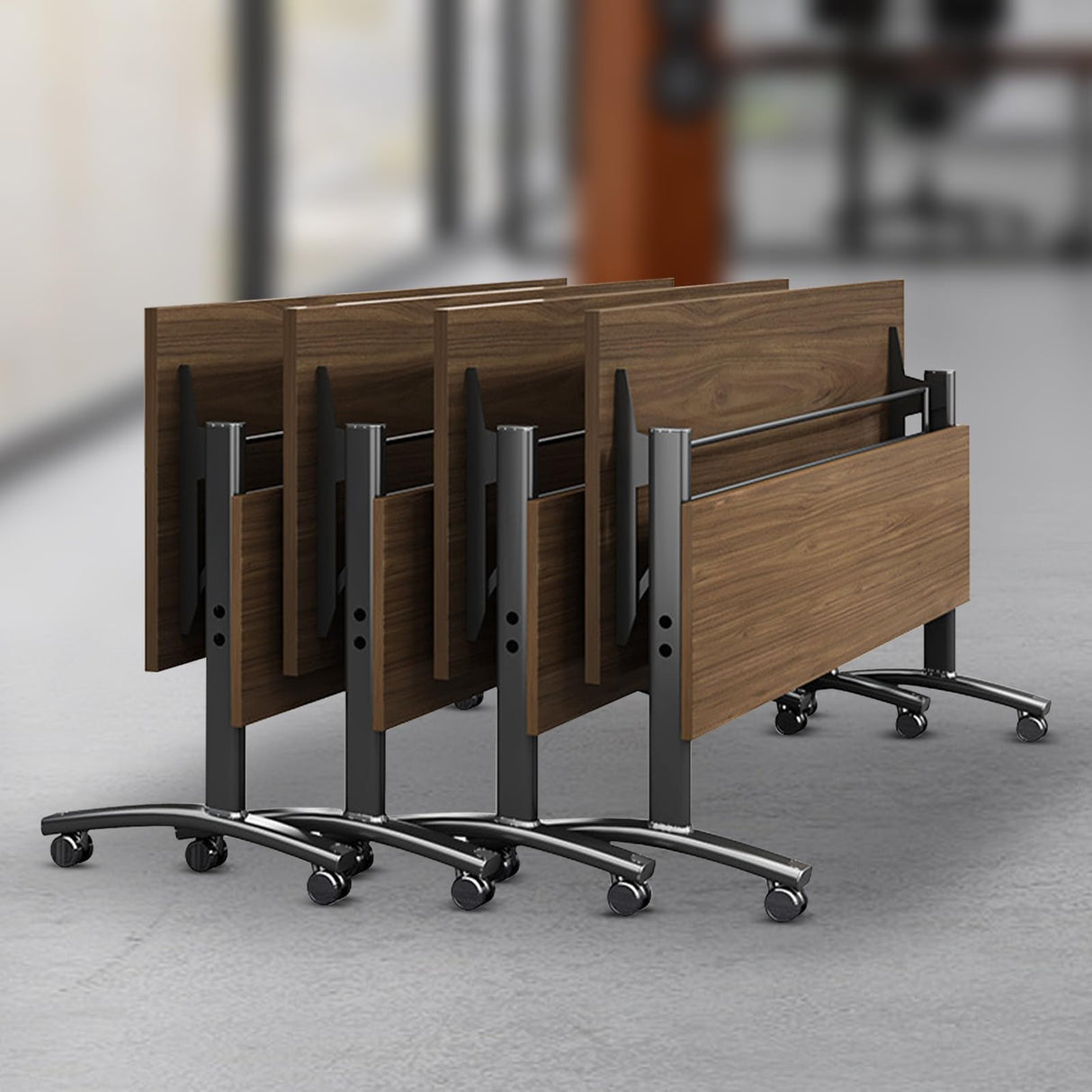 Conference Table Foldable Meeting Tables,Flip Top Mobile Training Table The Rounded Table With Silent Wheels Is Convenient And Fast,for Office Training Classroom Meeting Tables(4pack 120*60*75)