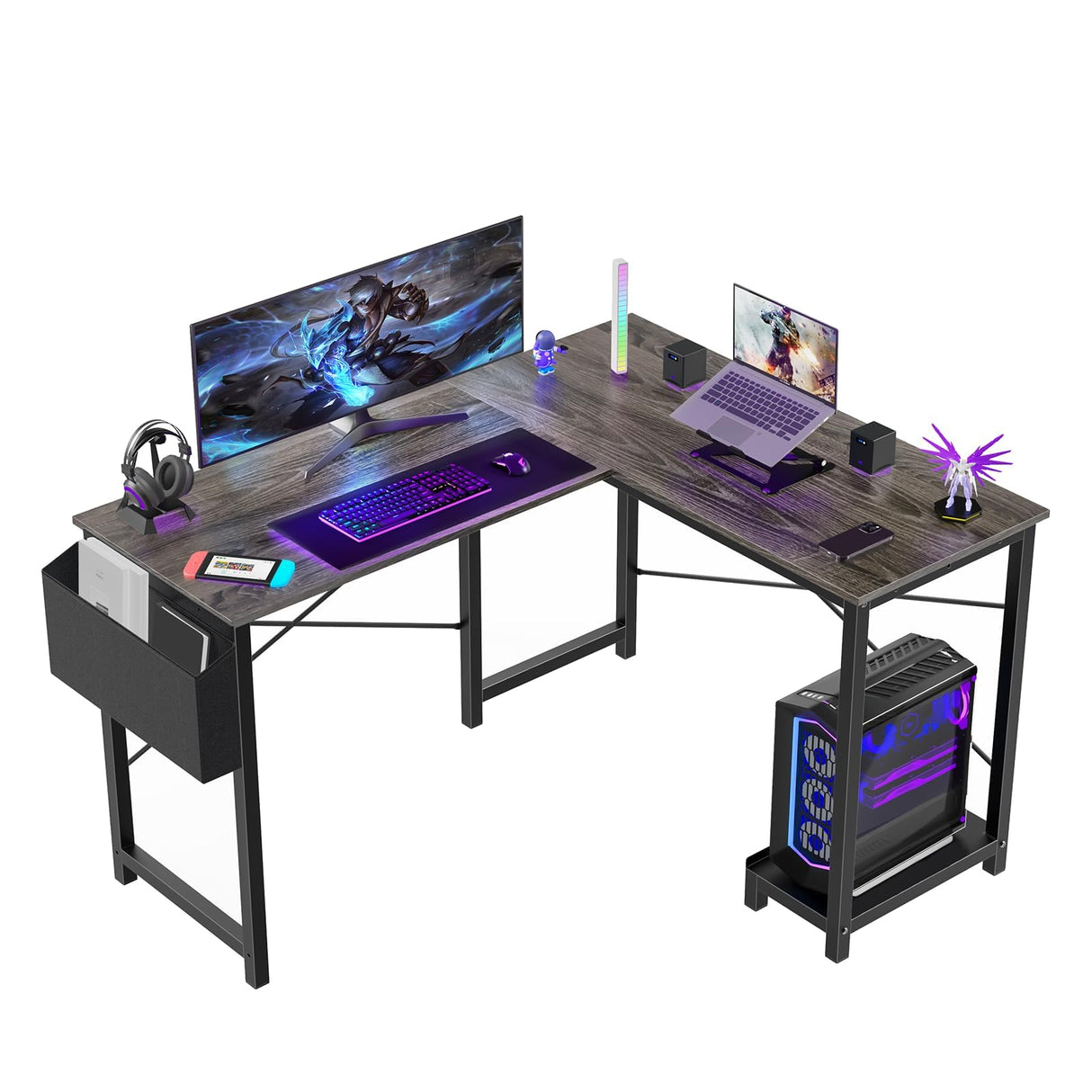 L Shaped Desk Gaming Computer 50 Inch Reversible Corner PC Work Table for Writing
