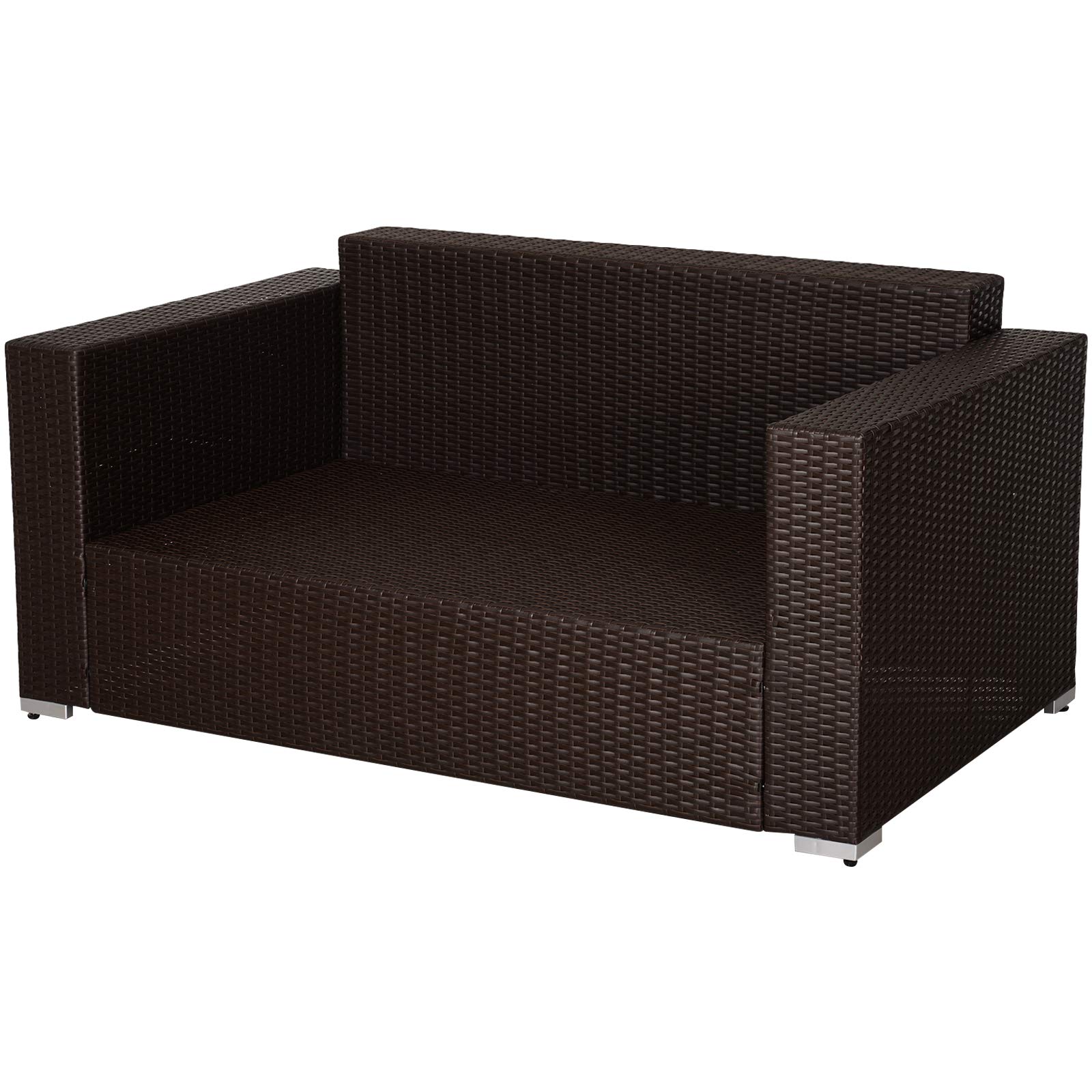 Outdoor Sofa, PE Rattan Wicker Loveseat, Outdoor Couch with 2 Throw Pillows