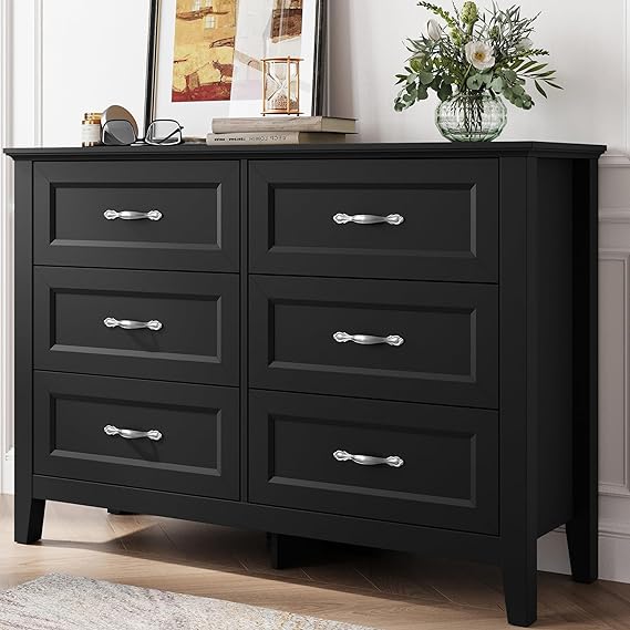 Dresser for Bedroom, Chest of Drawers with Metal Handles, Tall Dresser with 4 Drawers