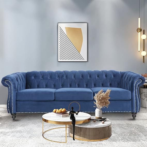 Velvet Chesterfield Chair, Mid-Century Modern Single Sofa Chair