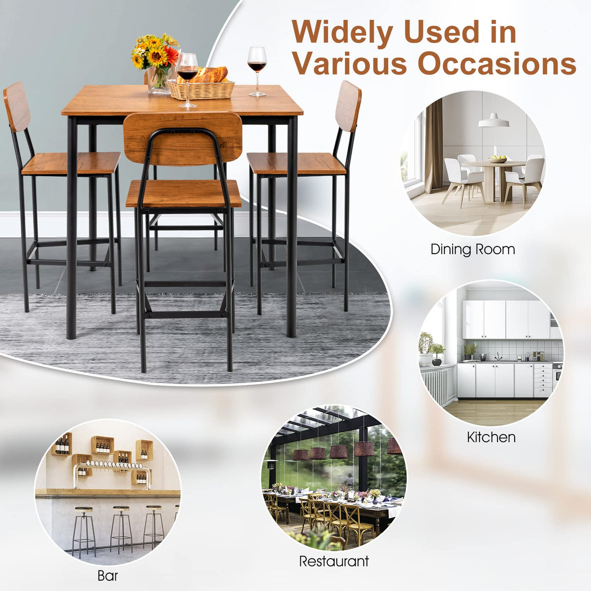 5-Piece Dining Table Set for Small Space, Kitchen Table and Chairs Set for 4 with Steel Frame,