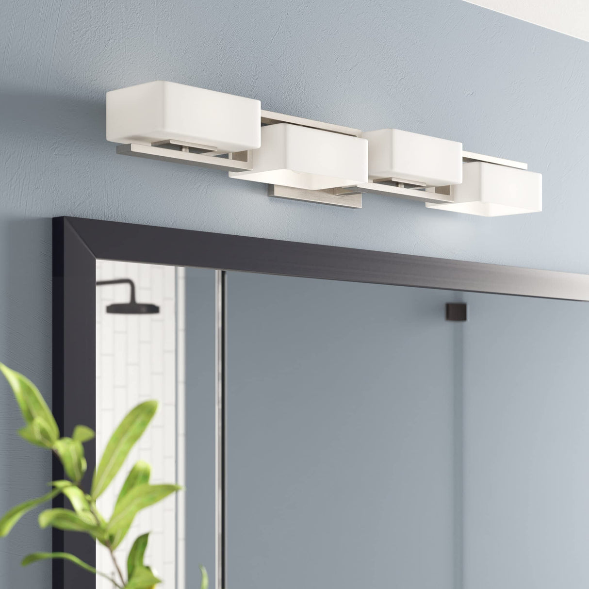 6714-SP 33.75in Meridian 4-Light Bathroom Vanity Light Fixture, Satin Platinum