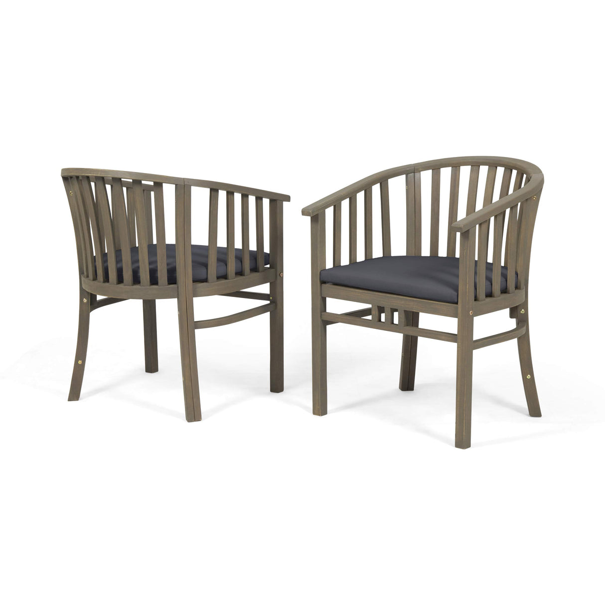 Nola Outdoor Wooden Dining Chairs (Set of 2) with Cushions (Set of 2), Dark Gray and Gray Finish