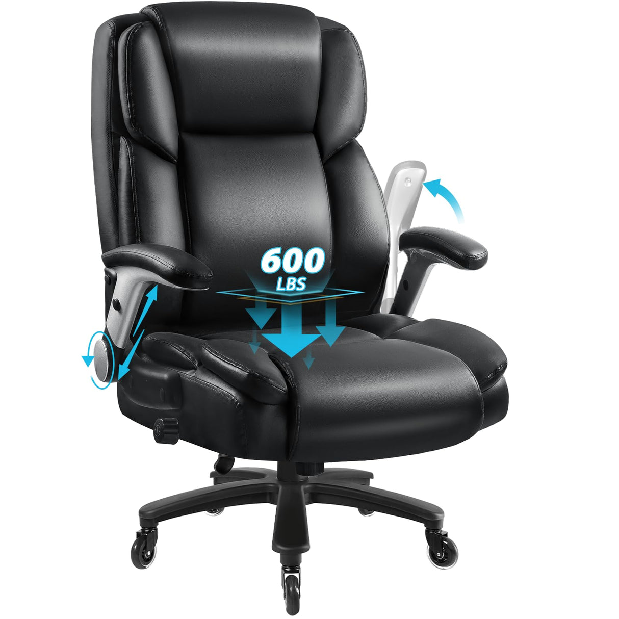 Heavy Duty Office Chair 600LBS - High Back Executive Leather Chair with Lumbar Support
