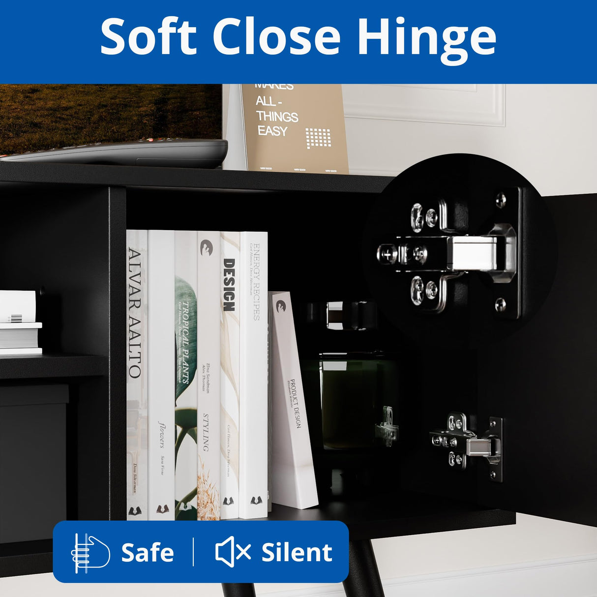 TV Stand for 50 Inch TV, Mid Century Modern Entertainment Center with Storage Cabinet,