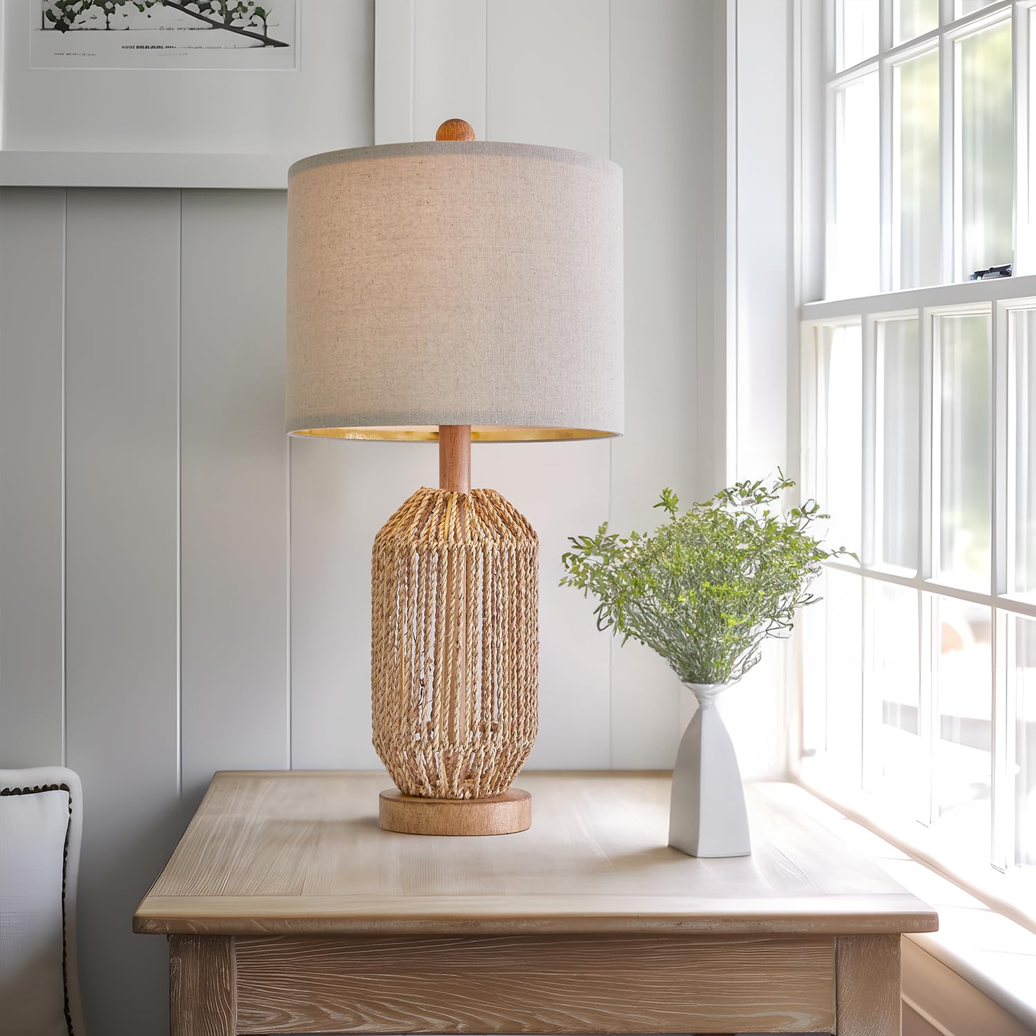 21" Boho Table Lamps Set of 2 for Living Room, Bedside Lamps for Nightstand